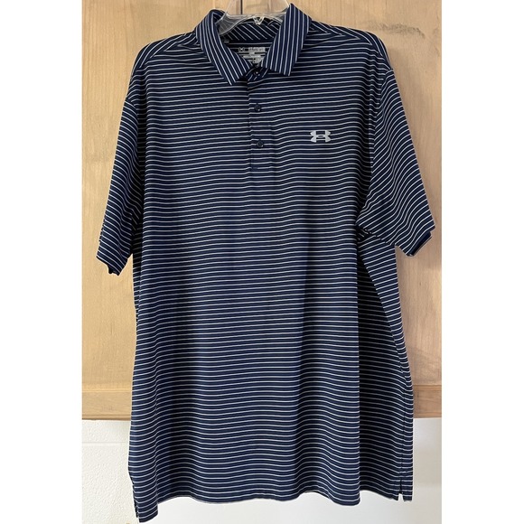 Under Armour Other - Under Armour Mens Heatgear‎ Blue Striped Golf Polo Short Sleeve Shirt Size 2XL